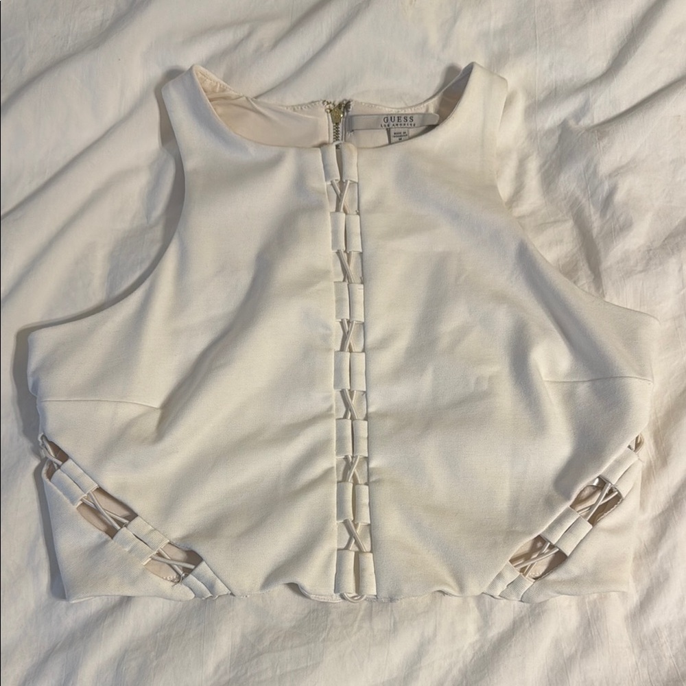 Guess Cream Sleeveless Crop Top